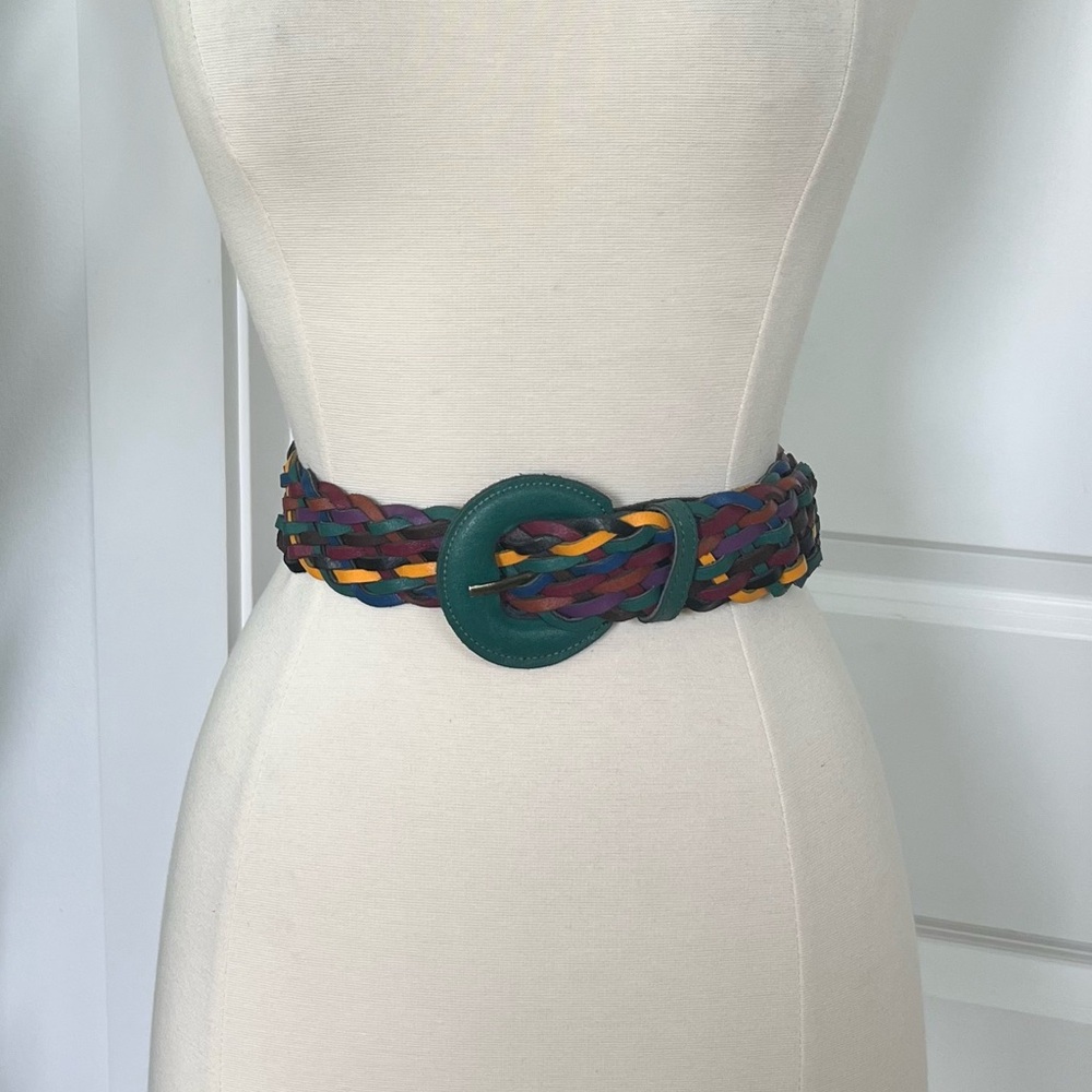 Vintage 1980s Colorful Braided Leather Belt